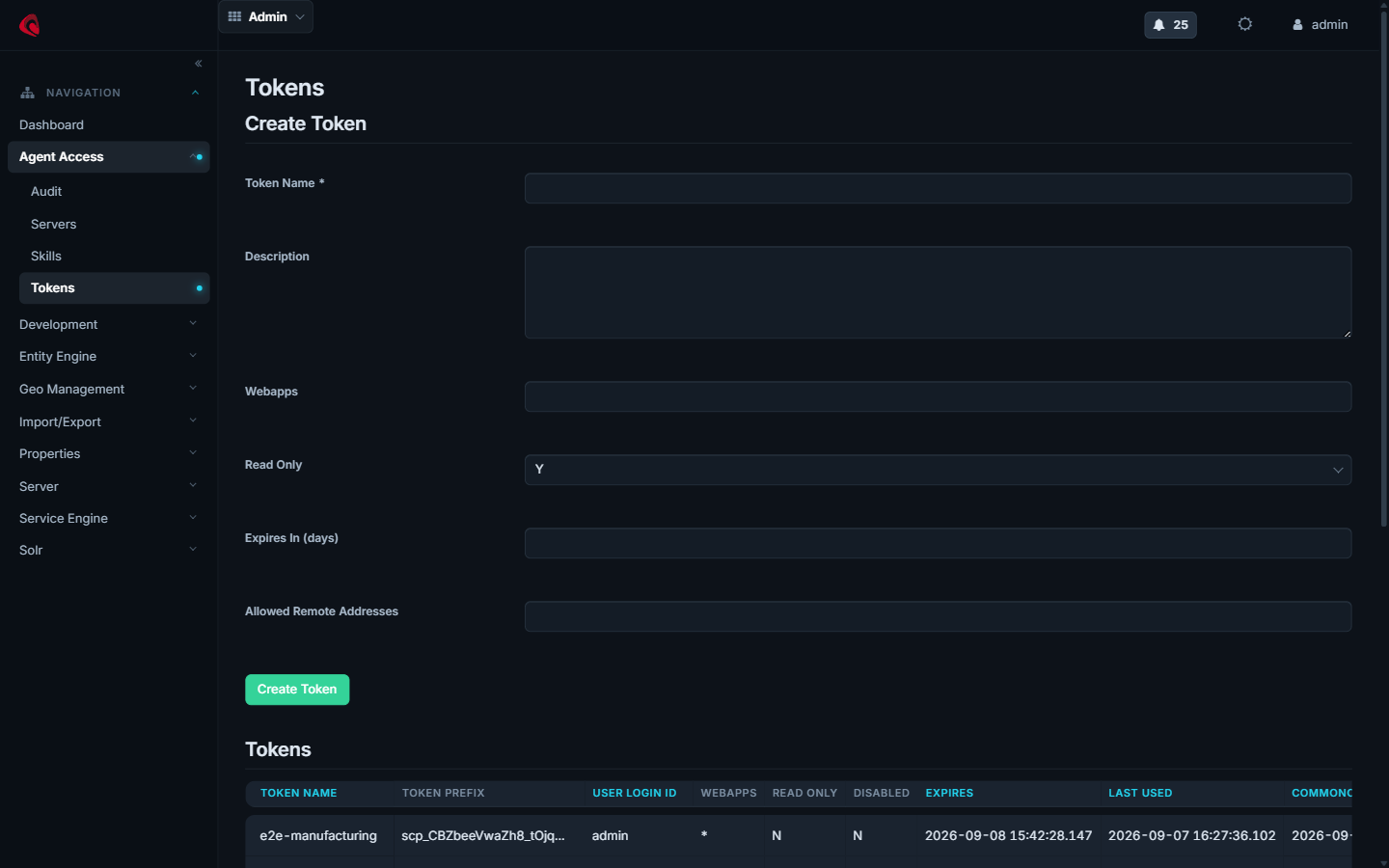 Admin › Agent Access › Tokens in Scipio ERP 4.0
