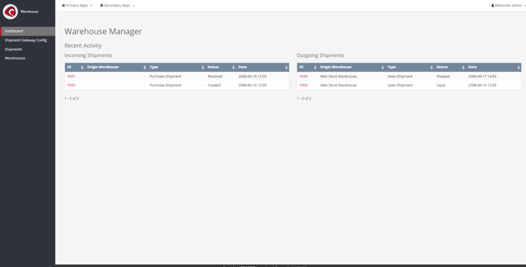 Warehouse Management - Dashboard