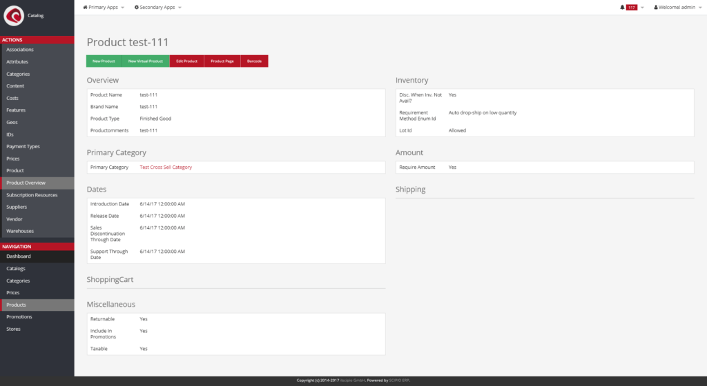 Sample product in Scipio ERP